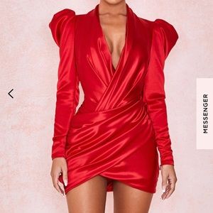House Of CB Satin Wrap Plunge Dress